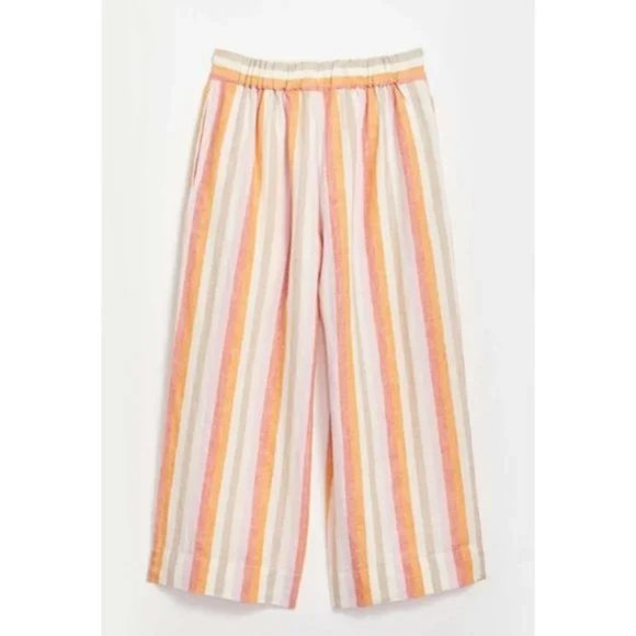 LOU & GREY Multicolor STRIPED pants LINEN Wide Leg Pants Size L NEW - Picture 2 of 2
